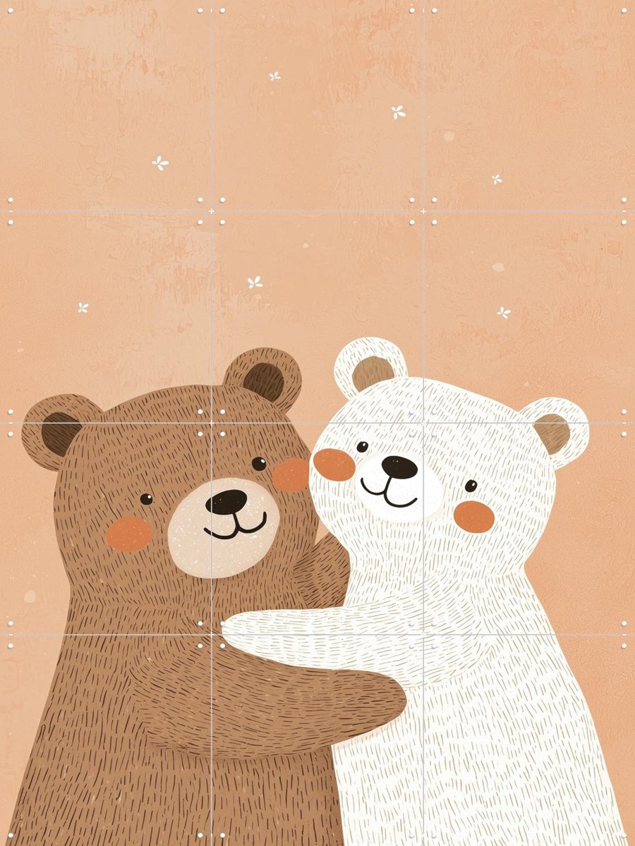 IXXI Happy teddy's, Treechild & Various - 60 x 80 cm - Gratis ophangtool - Grote wanddecoratie en posters - Illustraties, Speels, Fantasierijk