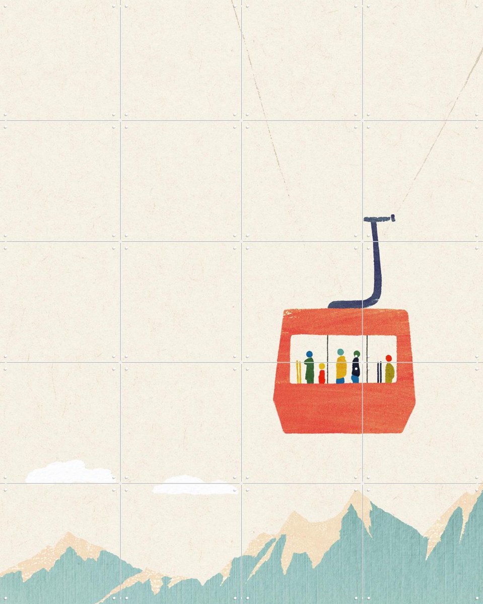 IXXI Ski Day 2 - Cable Car, Henry Rivers - 80 x 100 cm - Gratis ophangtool - Grote wanddecoratie en posters - Speels, Grafisch Ontwerp, Minimalisme