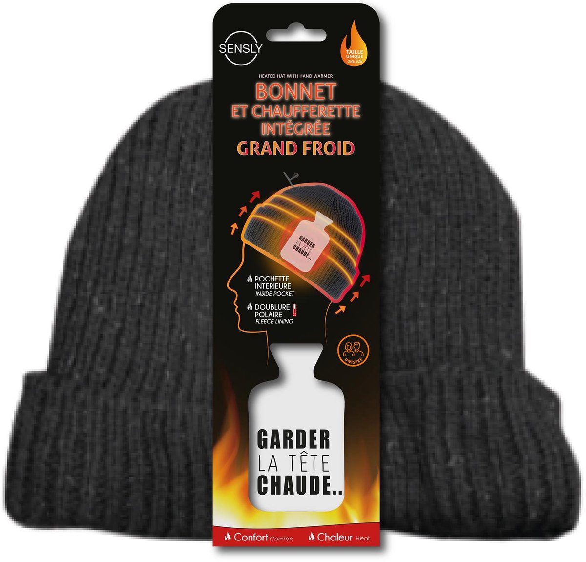 Sensly Verwarmde wintermuts - warmte-element - zwart - fleece - beanie volwassenen