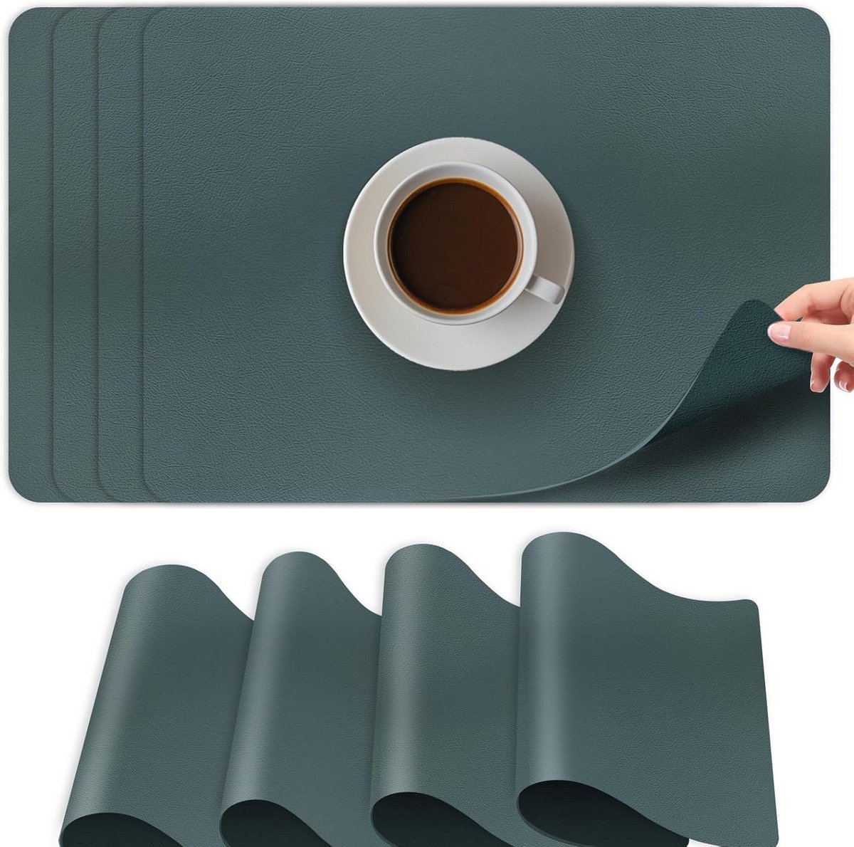 Set van 4 Groene Kunstleren Placemats - Afwasbaar, Antislip en Waterdicht