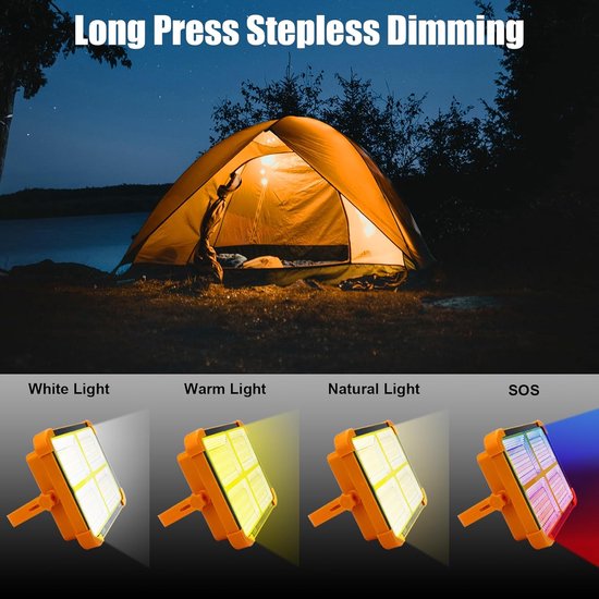 Draagbare LED-kampeerlamp op zonne-energie met standaard, 100W 2400mAh oplaadbare batterij met 4 standen, draadloze LED-schijnwerper voor werk, noodstroomvoorziening en autoreparatie — afbeelding 3