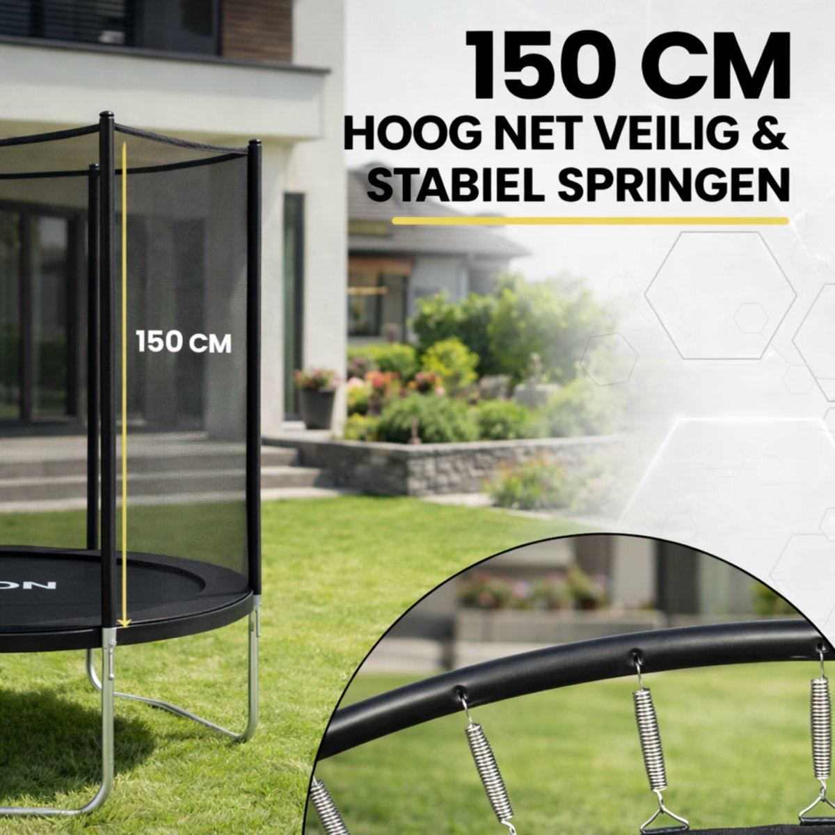 Playon Trampoline - Trampoline met Veiligheidsnet - Kinder trampoline - Ø183 cm – Inclusief randbescherming – Water en UV bestendig - Zwart – foto 3