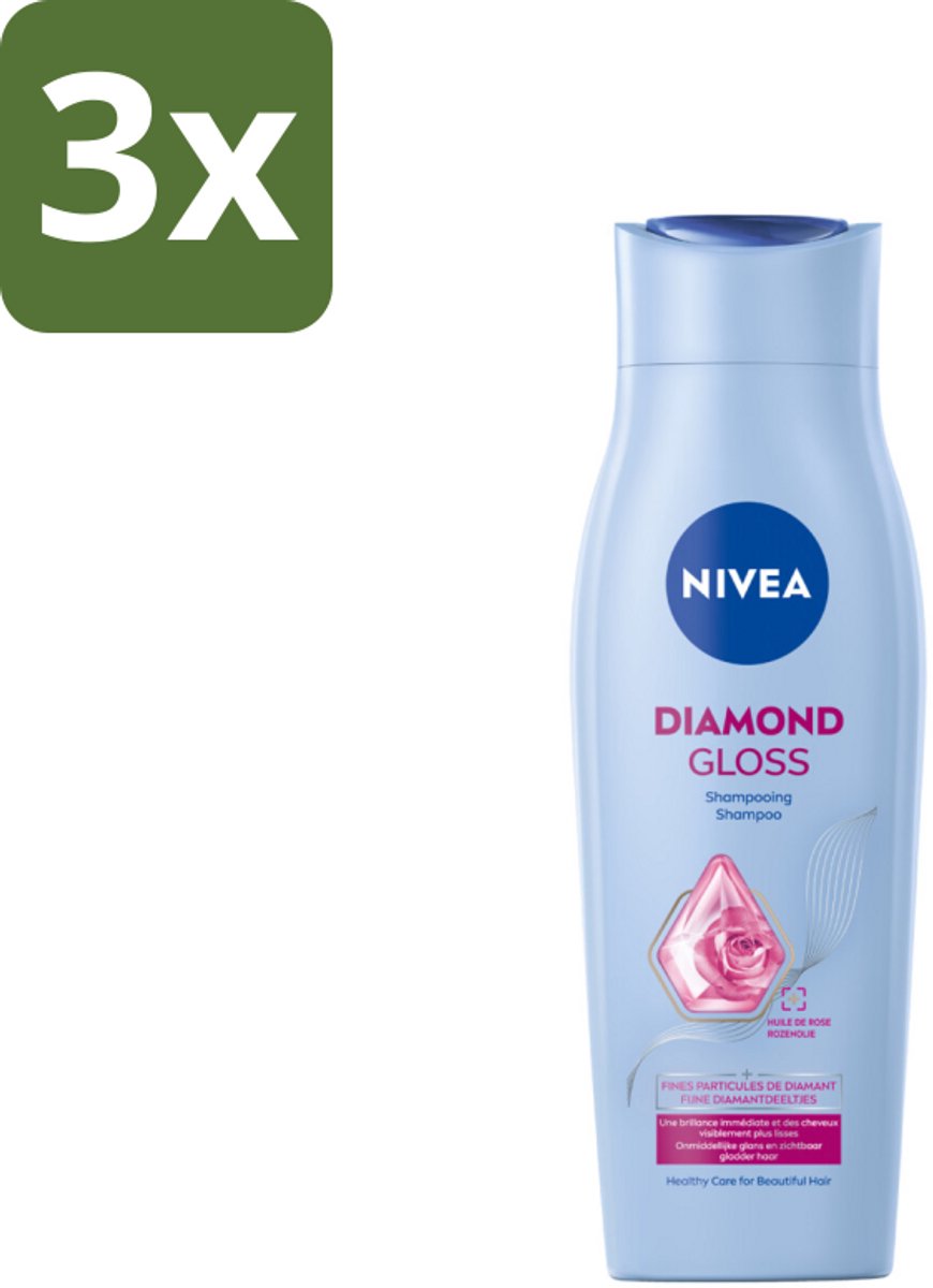 3 x NIVEA Shampoo Diamond Gloss Care 250 ml - Diamanten Glans - Verzorging Haar - Soepel Haar - Gezond Haar - Schitterend Haar