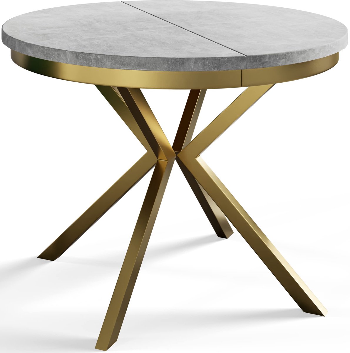 Ronde uitschuifbare eettafel Bergo, Moderne Salontafel en Keukentafel, Tafel met Metalen Poten, Diameter: 100 - 180 cm, Lichtgrijs