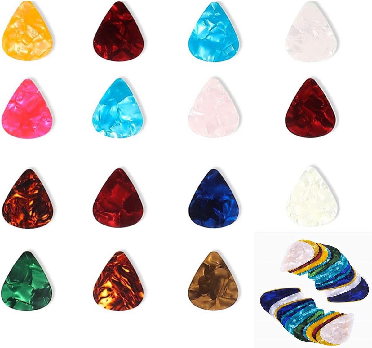 50 Stuks Dunne Gitaar Plectrums Celluloid Diverse Kleuren 0.45mm