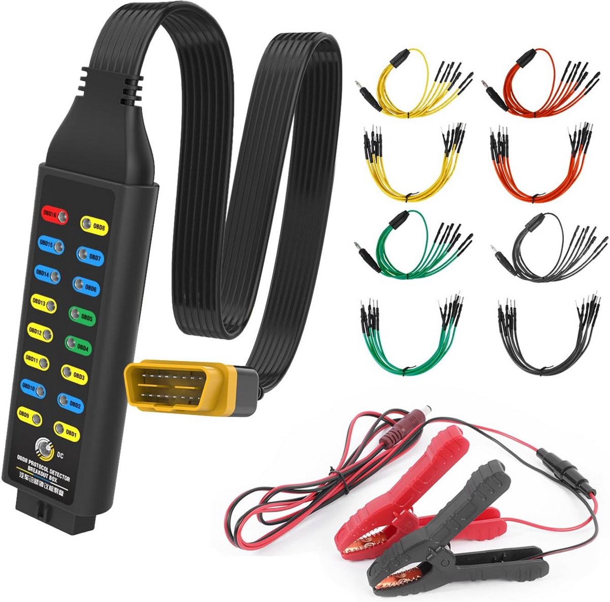 OBD2 Breakout Box 16-Pin CAN Protocol Detector met Universele Jumpers en Clips