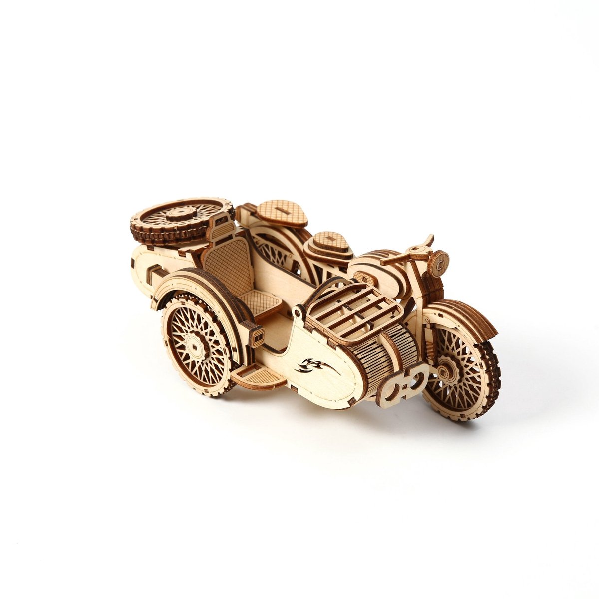Motor met zijspan - 3D Puzzel met Handleiding - DIY - Miniatuur Modelbouw Hout Kinderen en Volwassenen - Houten bouwpakket - Assemblr