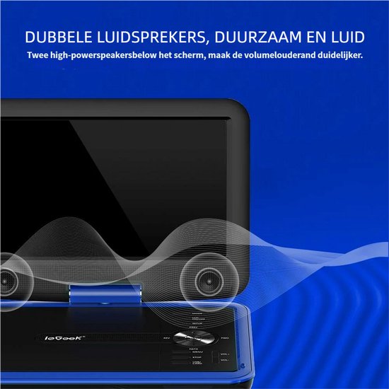 ieGeek Draagbare DVD Speler Auto - 11.5 Inch - 9,5 Inch Oogbeschermend Scherm - USB - Draaibaar Scherm - 5 Uur Oplaadbare Batterij - voor Kinderen en in de Auto - IK-902 - Blauw van ieGEEK — afbeelding 5