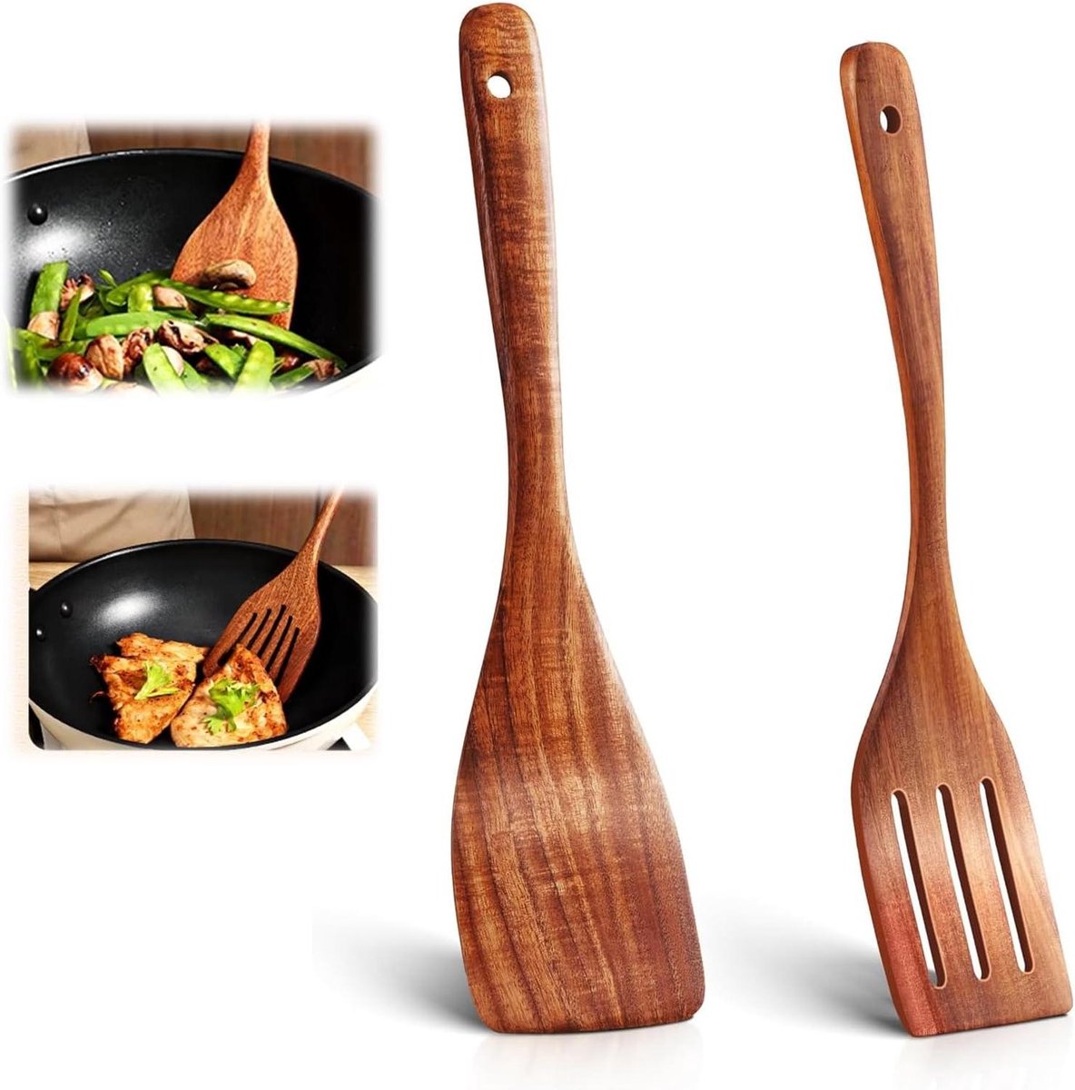 Houten spatel set voor keukengerei, hittebestendig en kras