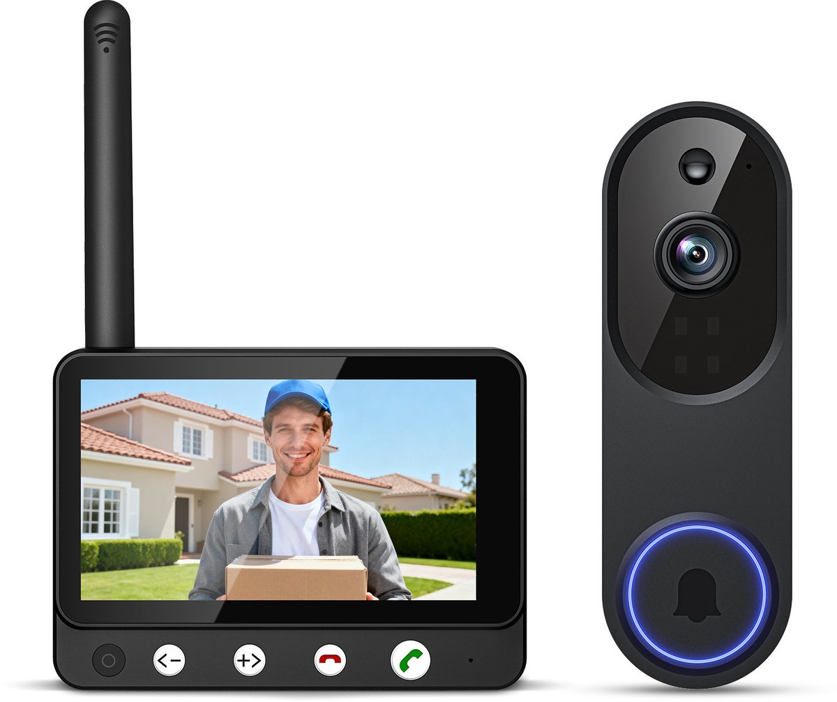 Draadloze wifi-videodeurbelcamera met tweewegsaudio, AI-bewegingsdetectie, nachtzicht en cloudopslag (alleen 2,4 GHz wifi).