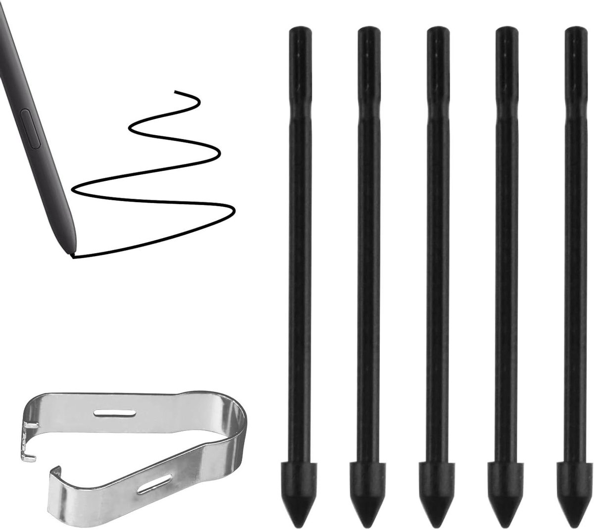 5 stuks reservepunten voor tablet pen, set met penpunten en installatiegereedschap. Compatibel met Galaxy Tab, S7 FE, S8 Ultra, S9 Plus.