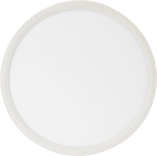 Witte ronde plafondlamp met een subtiel wit frame, 29,7 cm diameter.