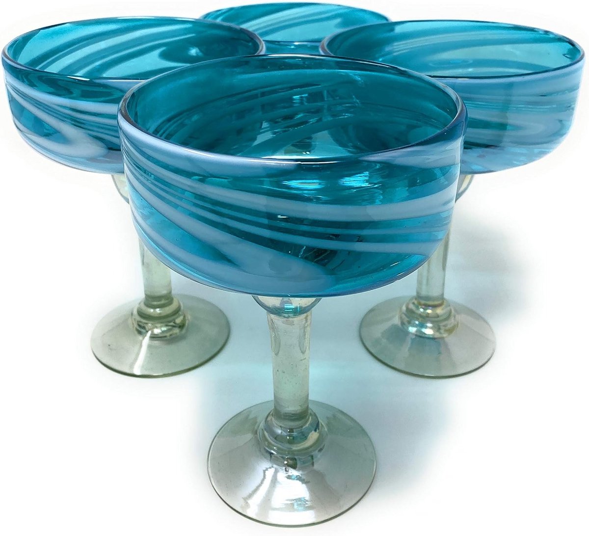 Set van 4 handgeblazen Margarita Glazen Aqua Swirl (475 ml)