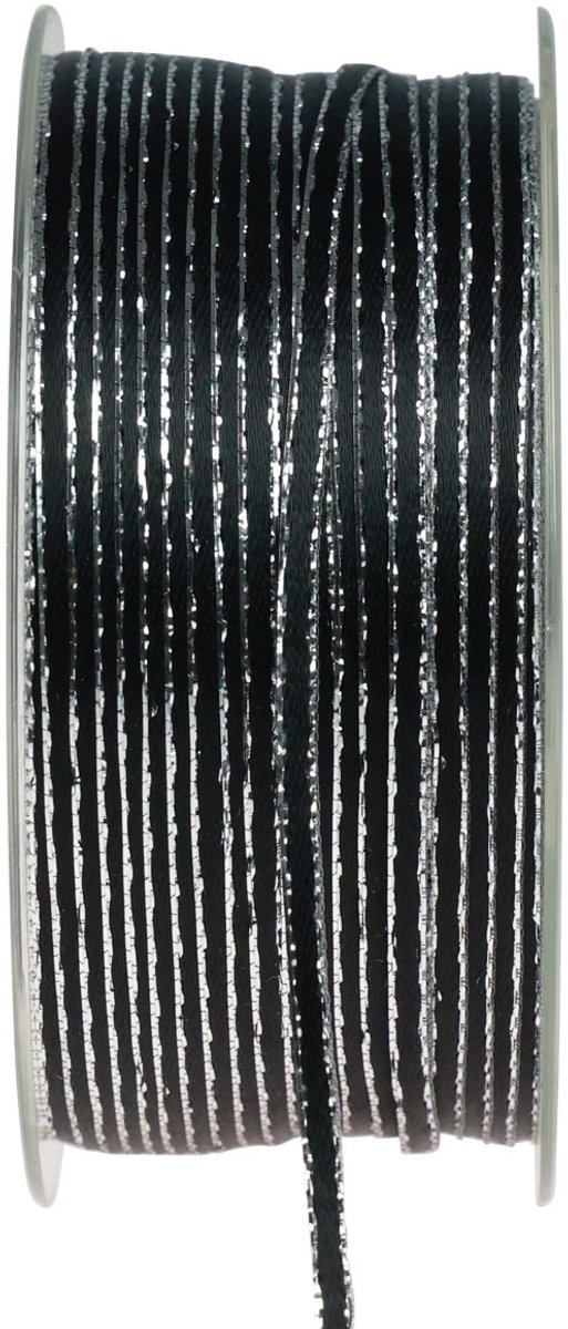 Lint cadeaulint streng zwart zilver 3mm 100m