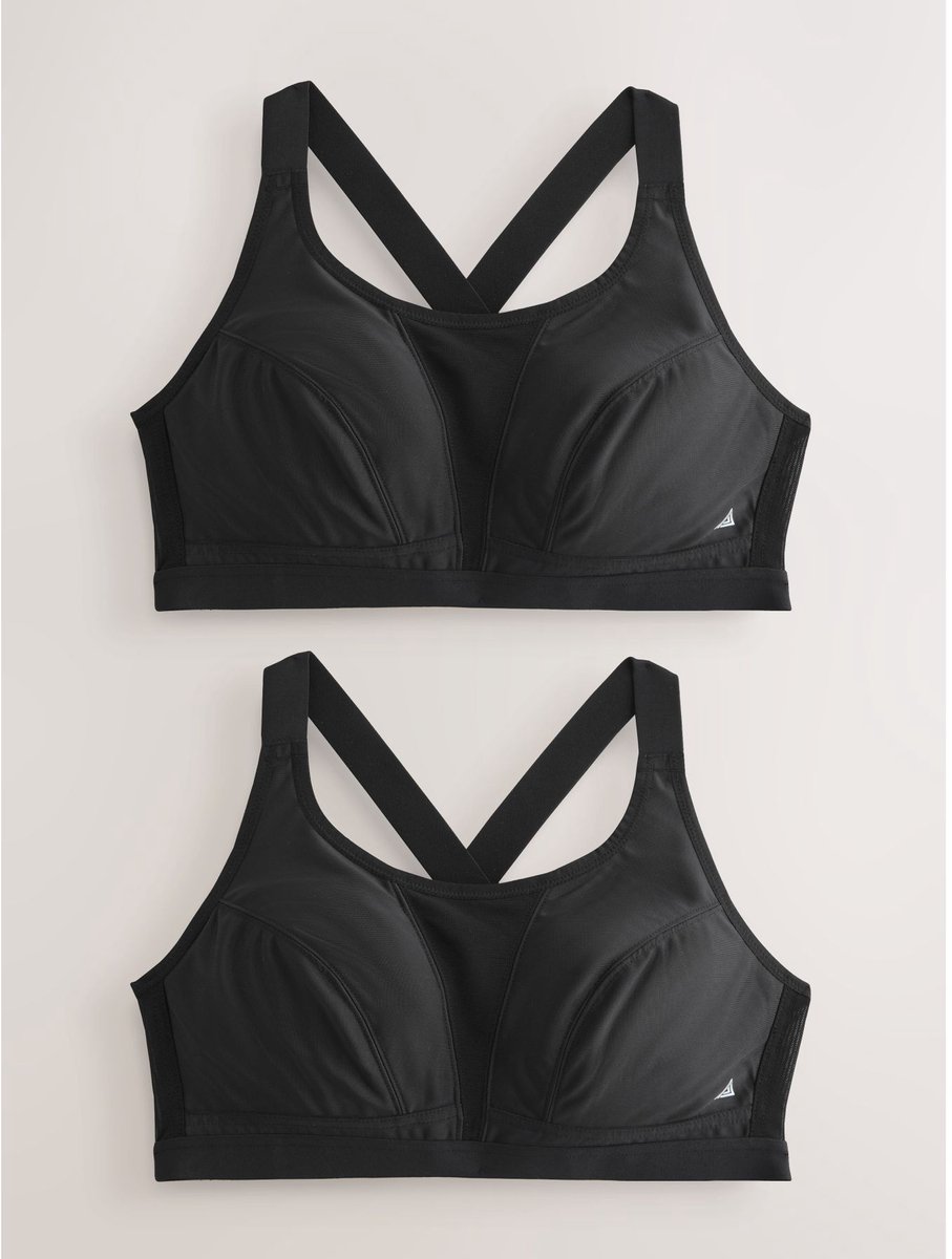 Next Dames - Set van 2 Active Sports High Impact Dry Tech cropped tops - Zwart Black