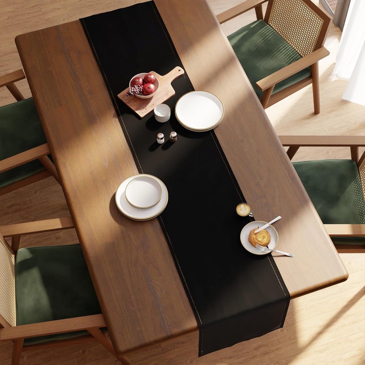 Tafelloper Katoen - Loper Tafel - Eettafel Decoratie - Geborduurd Design - 32 x 230 cm - Zwart