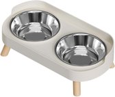 Voerbak - Verhoogde Voerbak voor Huisdieren – Dubbele Roestvrijstalen Voerbakken met Standaard – Spatndige – Verhoogde schalen – Voor voer en Water – Geschikt voor Katten – Honden – Kittens en Puppy'sa – Wit