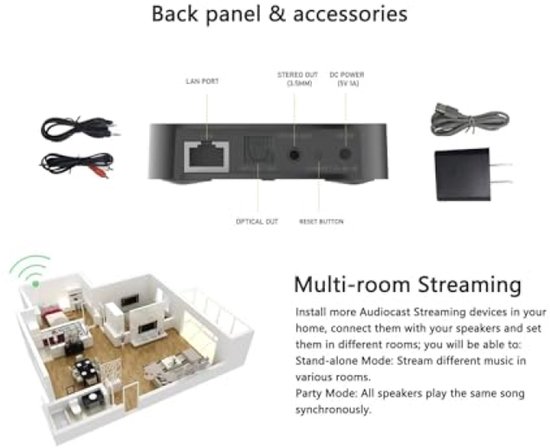 Draadloze WiFi Audio Ontvanger voor Multiroom Streaming - AirPlay, Bluetooth en Ethernet Ondersteuning — afbeelding 3