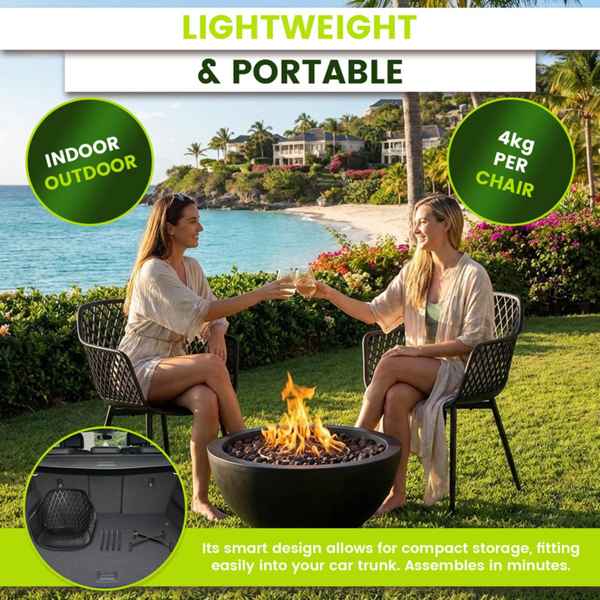 EGGREE Tuinstoelen voor buiten - set van 4 - kunststof stoelen met armleuningen en metalen poten - tuinstoelen voor buiten voor het terras - balkon - eetkamer en woonkamer - rugleuning met opengewerkt ontwerp - zwart thumbnail 7