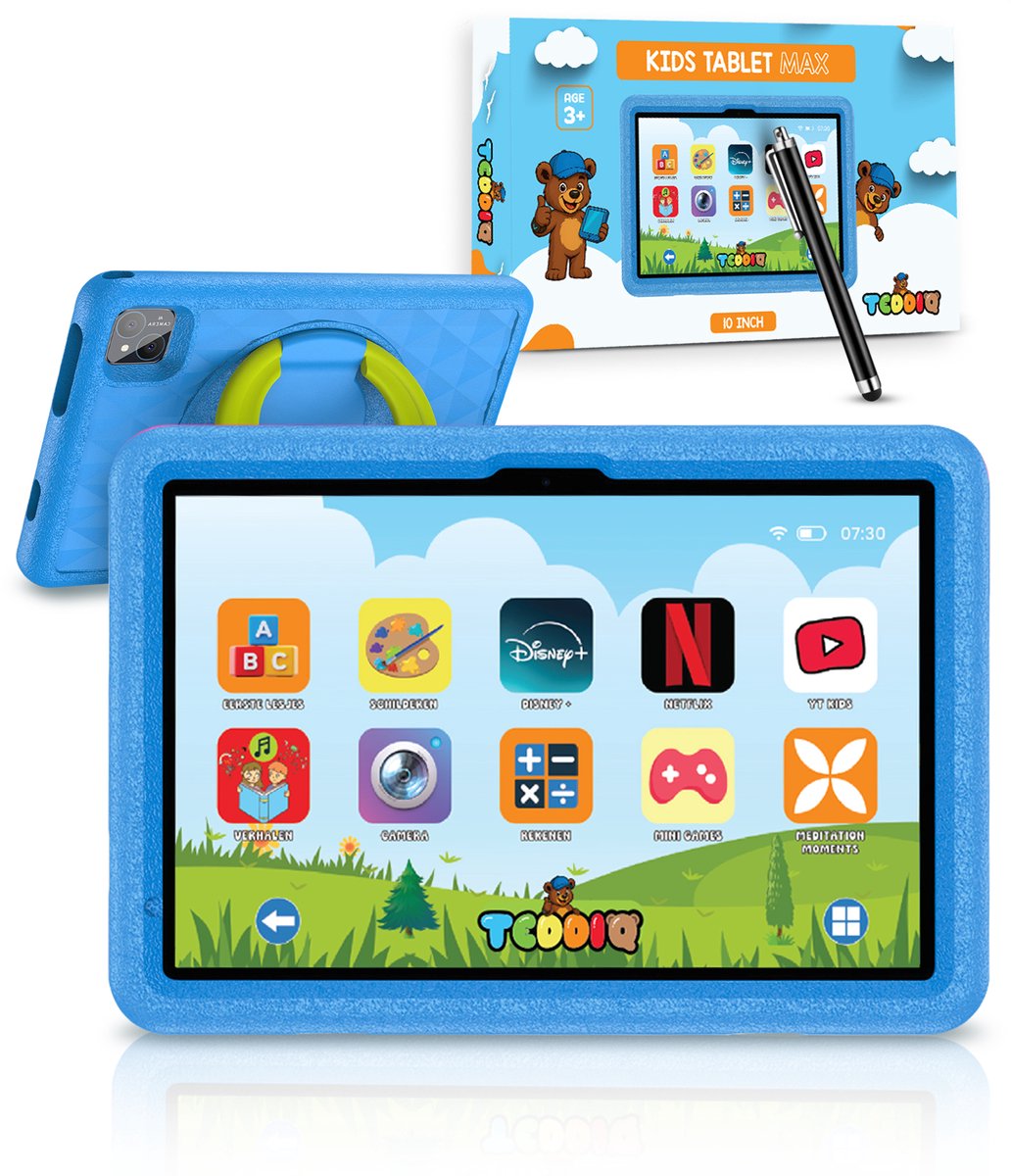 TeddiQ Kindertablet Max - 10 inch - Ouderlijk Toezicht - Android 15 - Kinder tablet - Blue Light Protection Screen - 8000 mAh - Vanaf 3 Jaar - Blauw