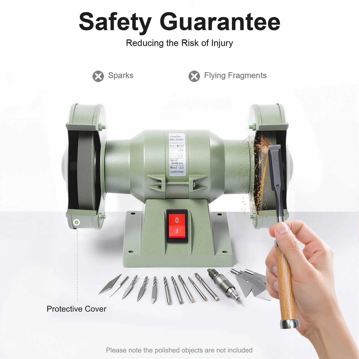Zolara Dubbele Slijpmachine 125 mm - 250W Tafelslijper- Met 2 Slijpschijven - Slijpen - Polijsten - Wielslijper – foto 4