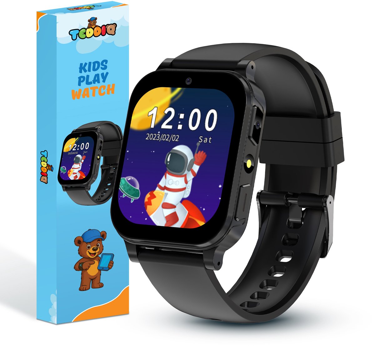 TeddiQ Playwatch - Kinder Smartwatch - Kinderhorloge - Zwart - 31 educatieve games - Smartwatch Kind - HD Scherm