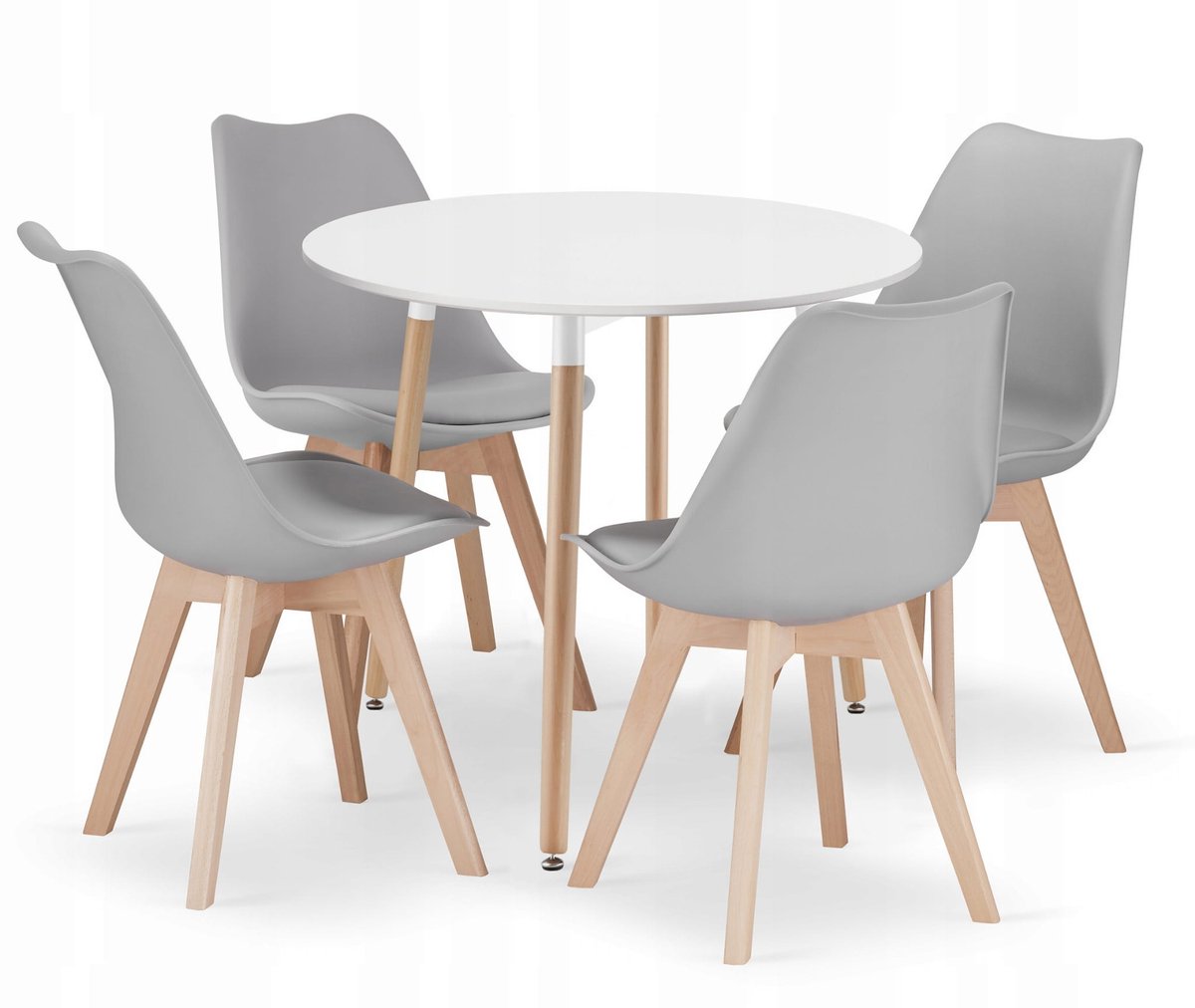 Eetkamerset KAMI – Ronde Tafel 80 cm Wit + 4 Stoelen MARK – Grijs