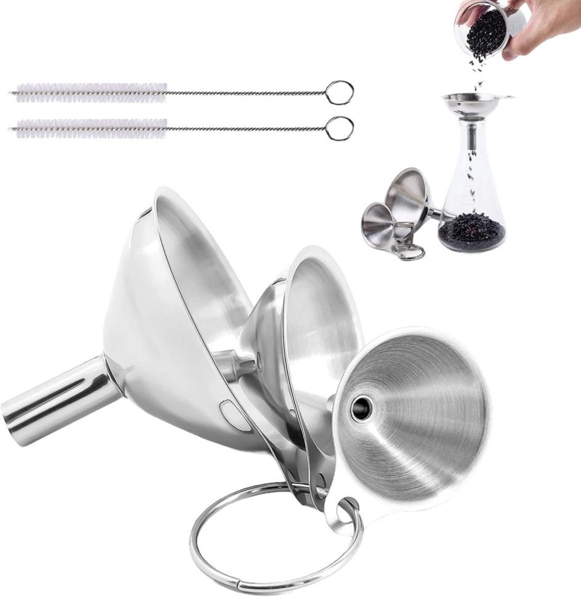 Stalen Trechterset - Zeefset - Vloeibare Ingrediënten Overgieten - 5 Stuks - Keuken