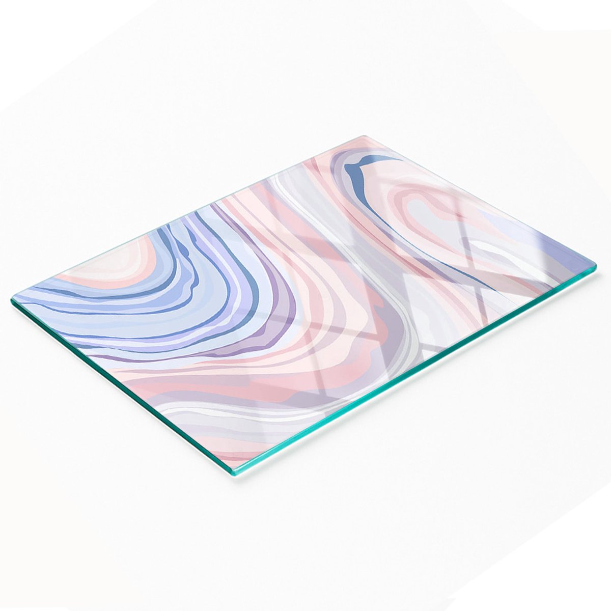 Decoratieve glazen snij- en serveerplank met abstract golvenpatroon, 80x52 cm