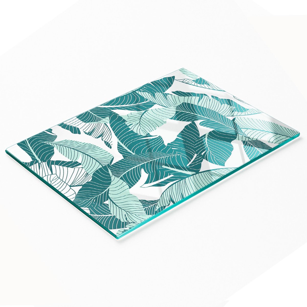 Keuken serveerplank van gehard glas met palmboommotief, 80x52 cm