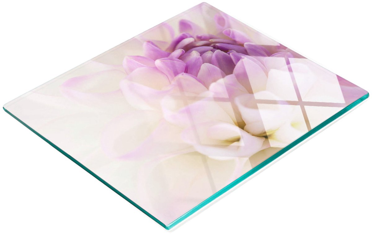 Multifunctionele decoratieve glazen keukenplank wit dahlia 60x52 cm