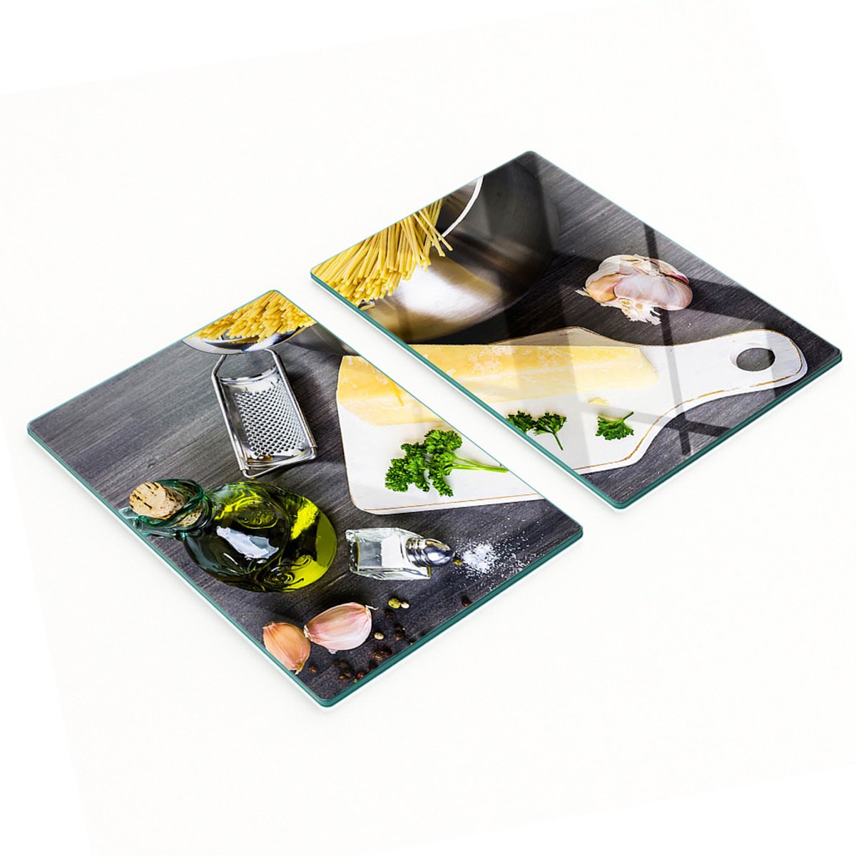 Set van twee glazen pasta- en knoflookplanken 2x40x52 cm