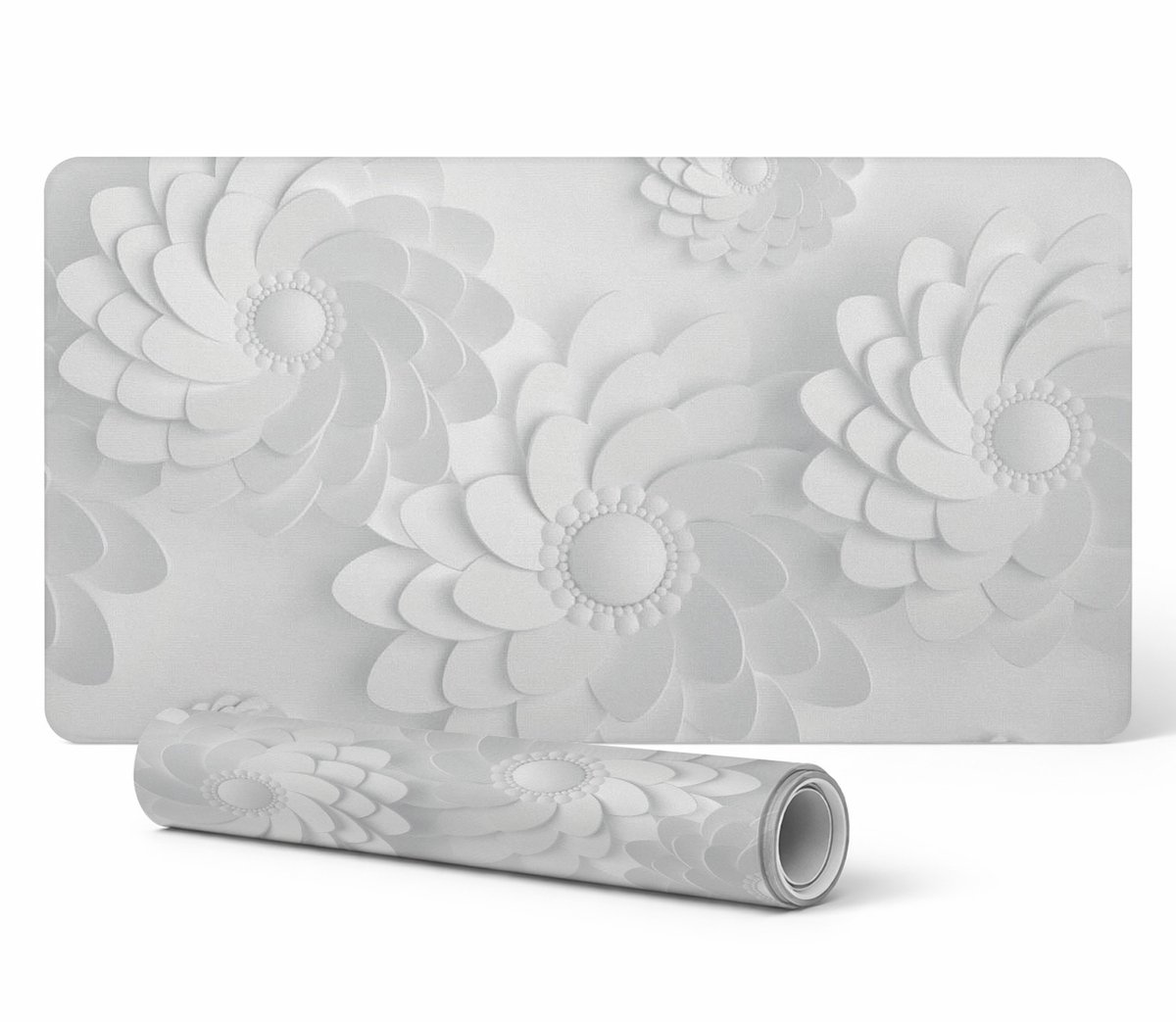 Antislip gaming bureaumat van vinyl met bloemenspiralen, 90x45 cm