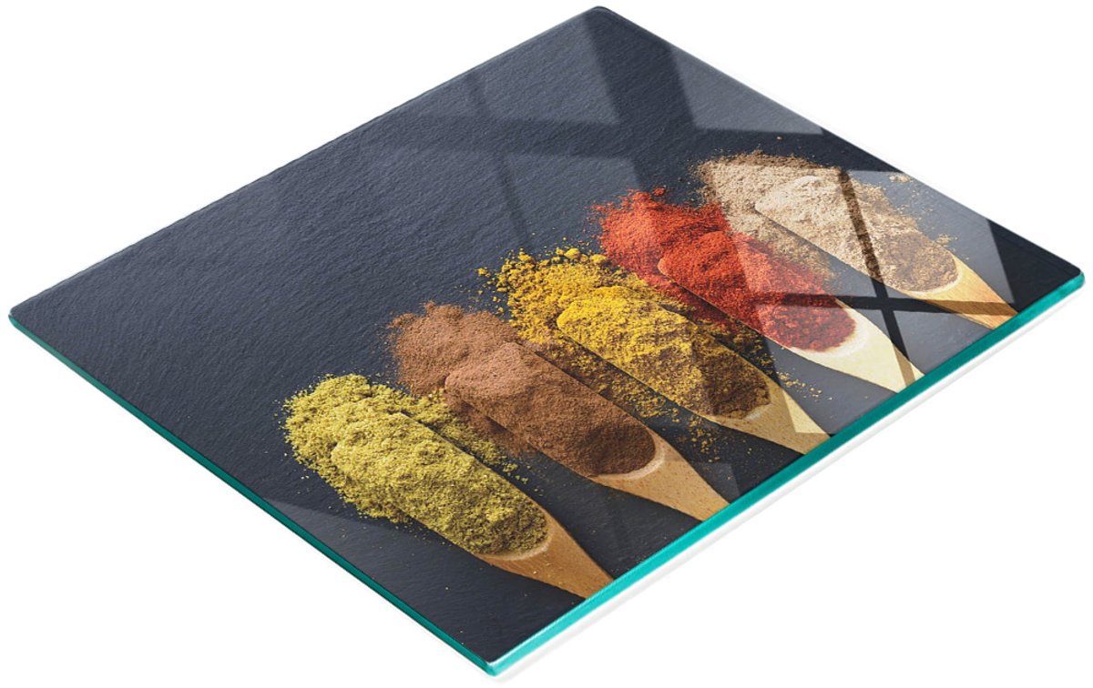 Decoratieve glazen snijplank met kruidenmotief, 60x52 cm