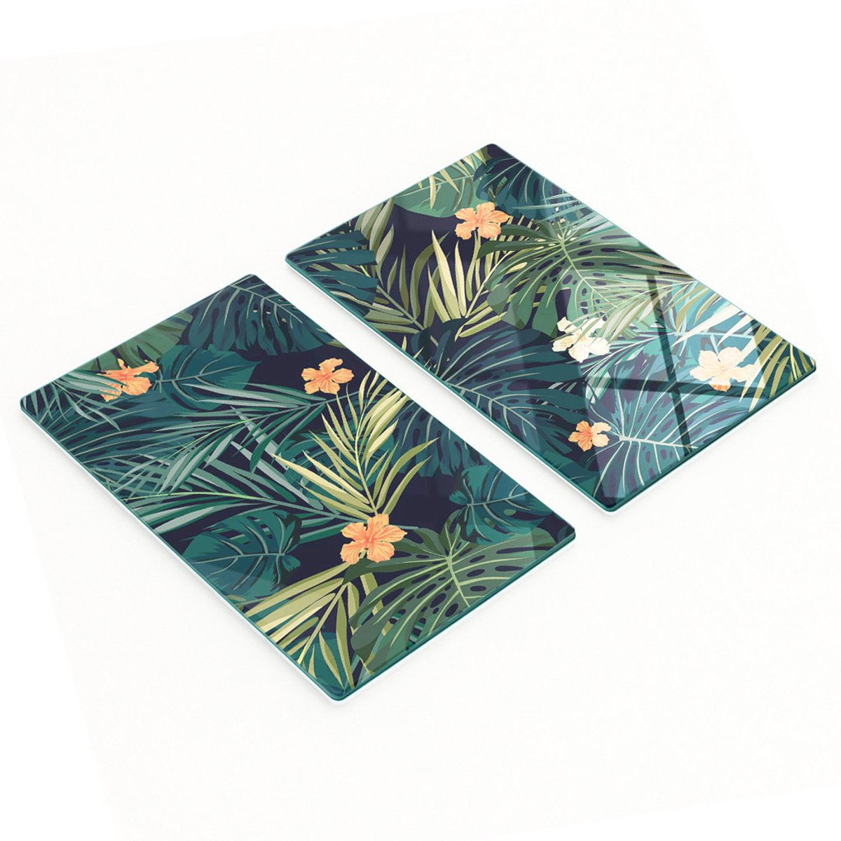 Decoratieve snijplanken van gehard glas met tropische bladeren, 2x30x52 cm