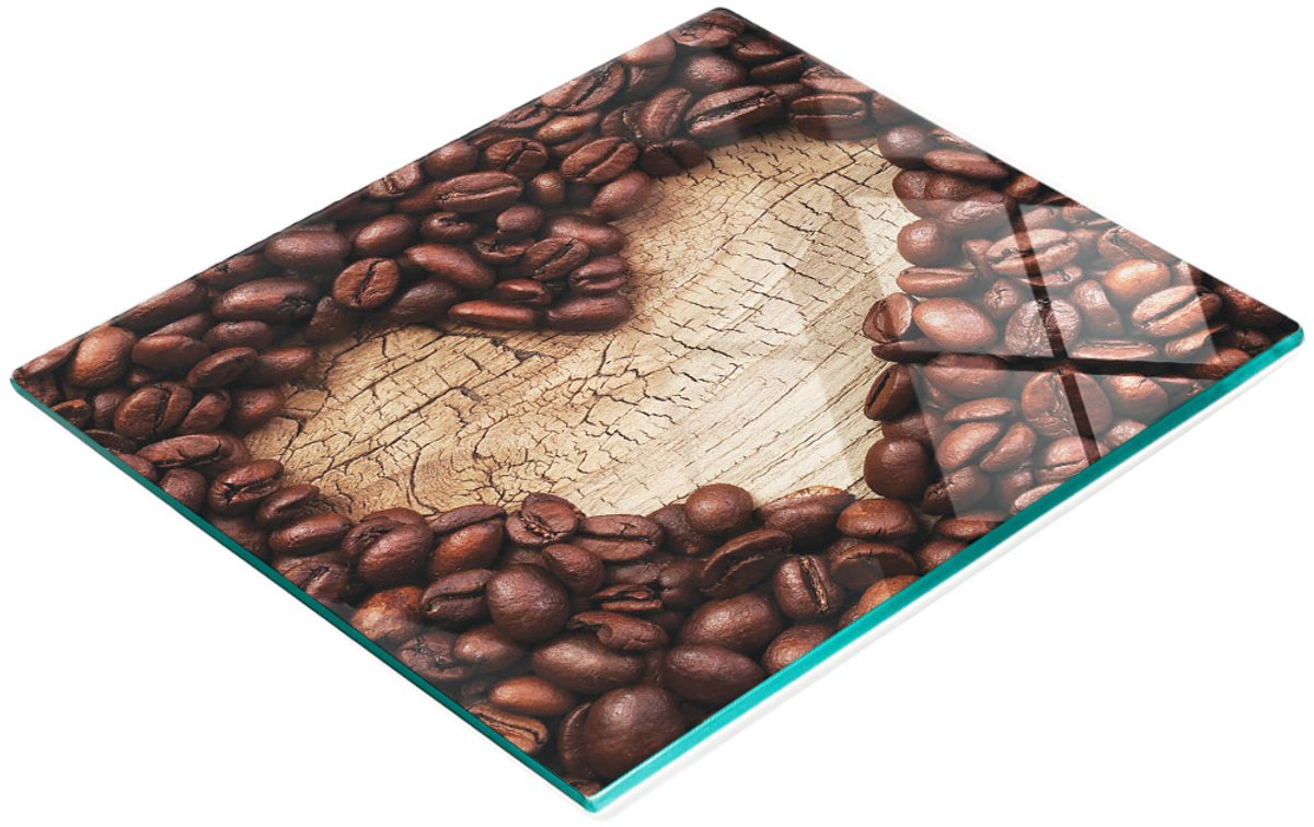Stijlvol en duurzaam glazen bord met koffieboonhartprint, 60x52 cm