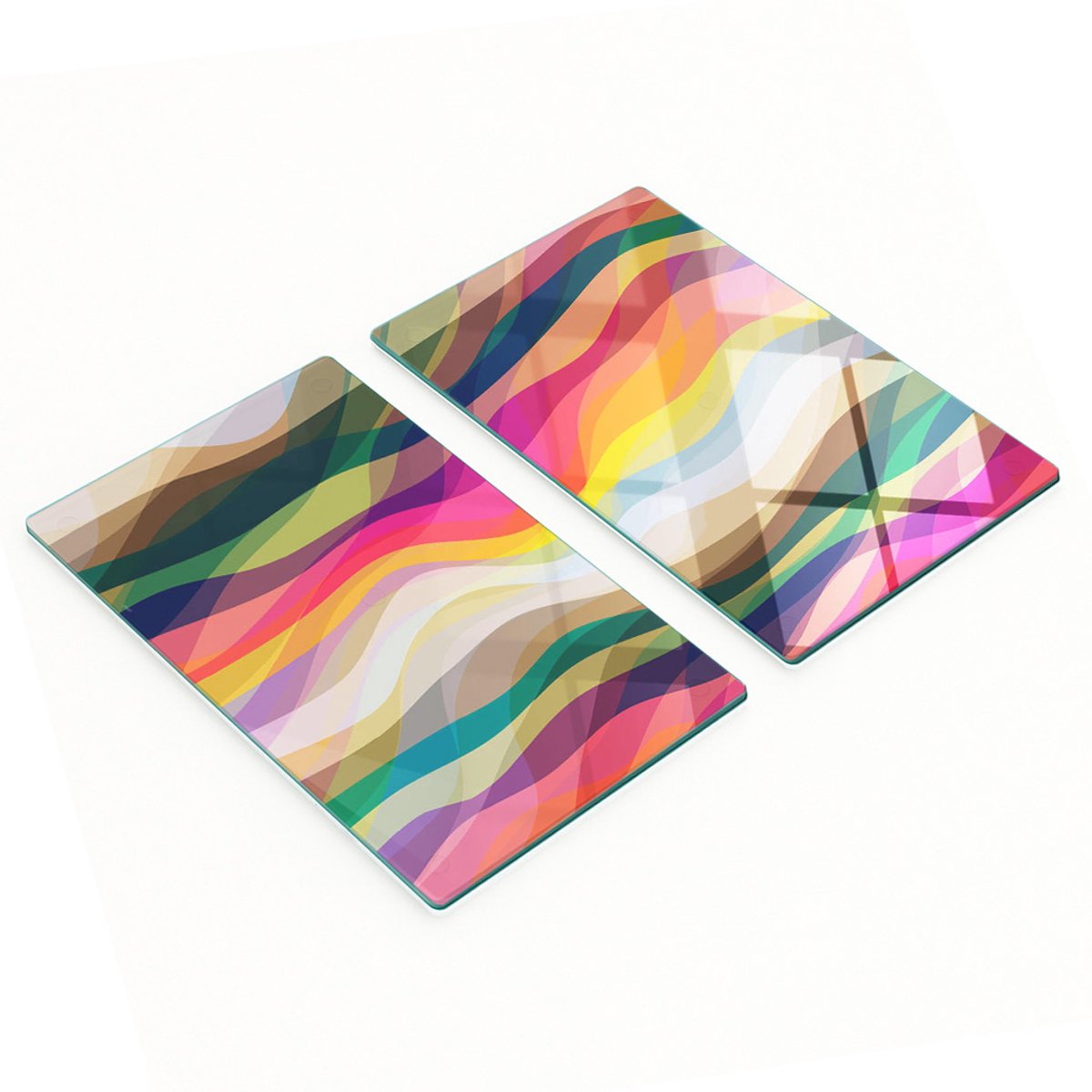Decoratieve snijplanken van gehard glas met abstract golfmotief, 2x30x52 cm