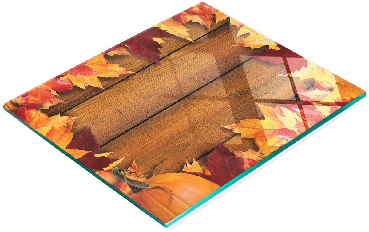 Gehard multifunctioneel decoratief bord van glas met bladeren en houtmotief, 60x52 cm