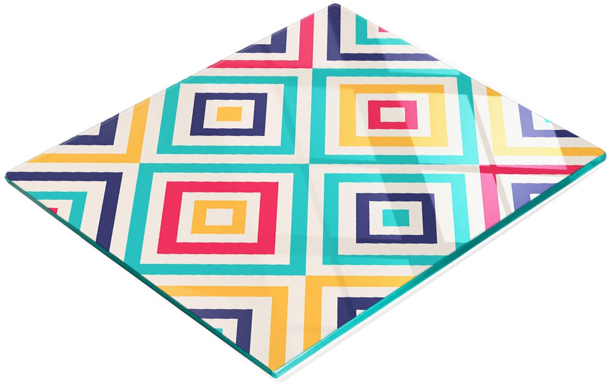 Decoratieve snijplank van gehard glas met geometrisch patroon, 60x52 cm