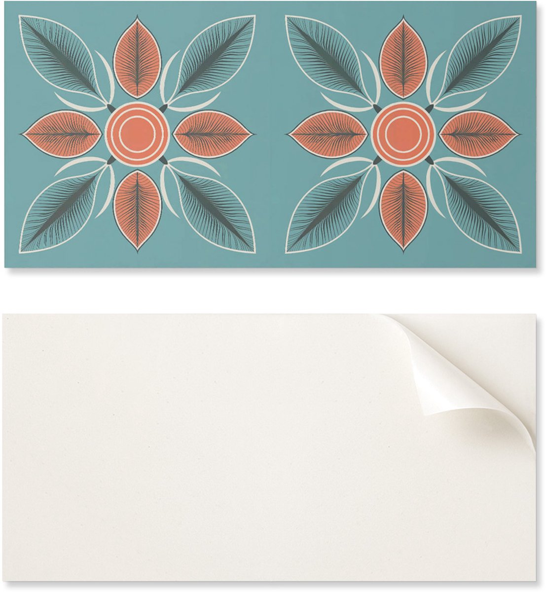 Vinylpaneel met decoratie voor keuken of badkamer, 100x50 cm, bloemenpatroon met bladeren.