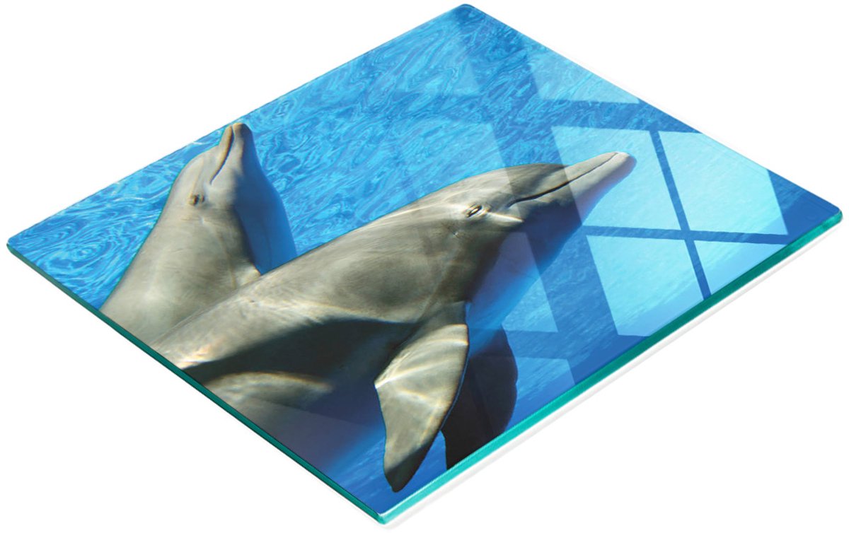 Serveerplank van gehard glas met dolfijnafbeeldingen, 60x52 cm