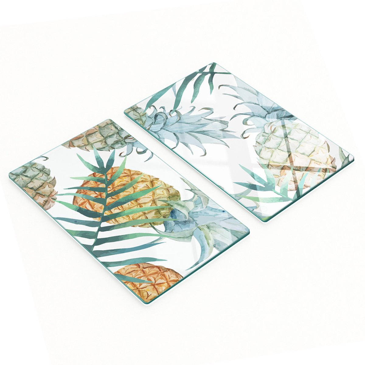 Twee decoratieve snijplanken van gehard glas in de vorm van een ananas, 2x30x52 cm