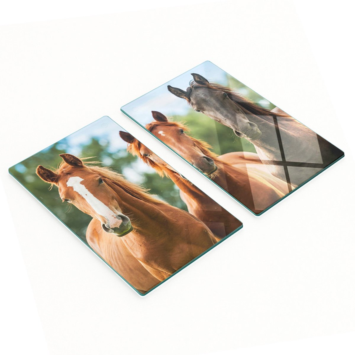 Multifunctionele decoratieve glazen keukenplanken met drie paarden, 2x30x52 cm