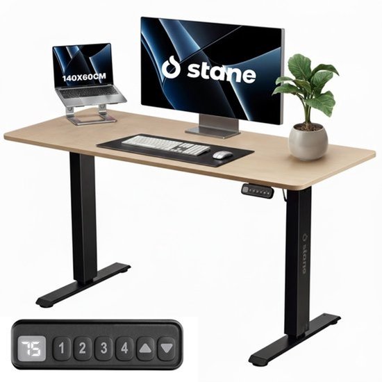 Stane Zit sta bureau elektrisch - 4 geheugenstanden - 140x60 cm - Bol