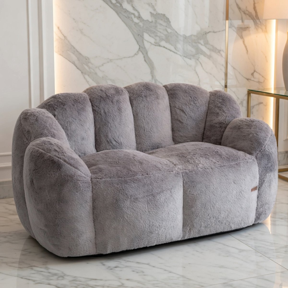 Luxe Bloemvormige 2-Zits Zitzakbank | Grote Pluizige Bank met Traagschuim | Zachte Kunstbont Bekleding | Comfortabele stoel voor woonkamer, slaapkamer en lounge | Modern Design Casa Serena – Afmeti...