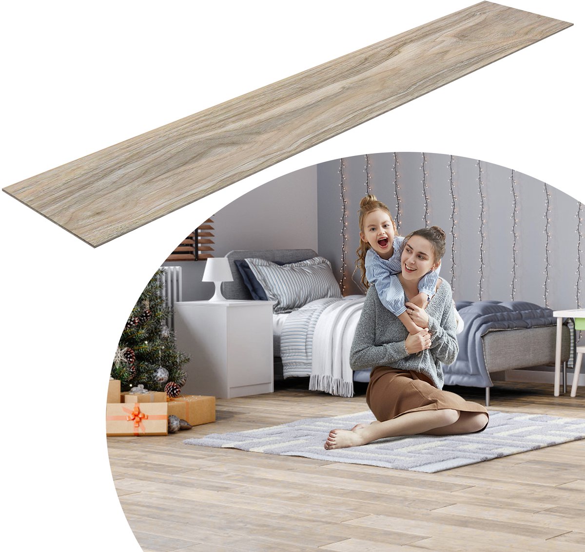 Froadp 7,5 m² PVC-vloerbedekking in lichtbruin tegels Vinylvloer kliksysteem Vinyl vloerbedekking met houteffect voor vloerverwarming 54 tegels