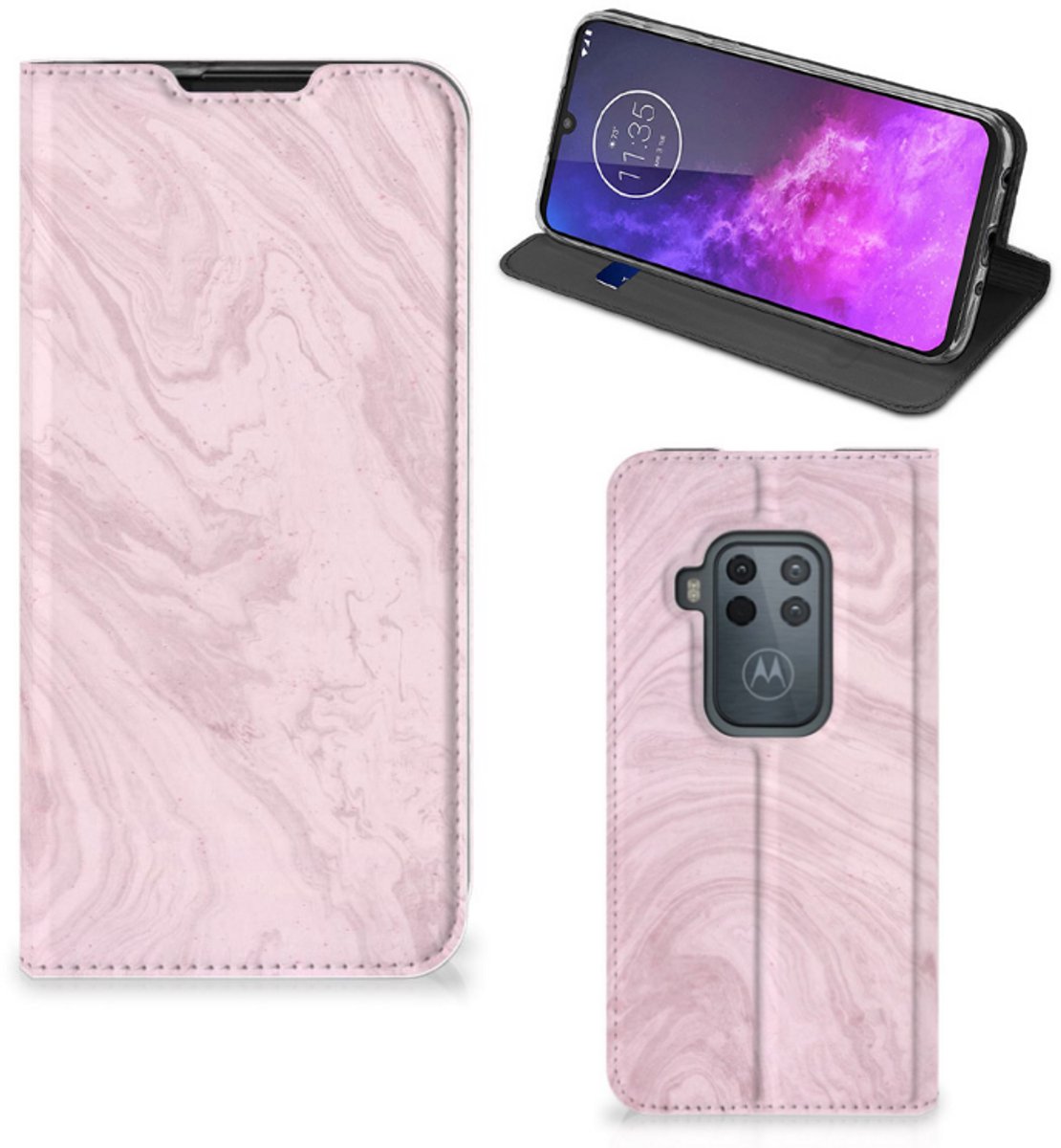Motorola One Zoom Standcase Marble Pink - Origineel Cadeau Vriendin