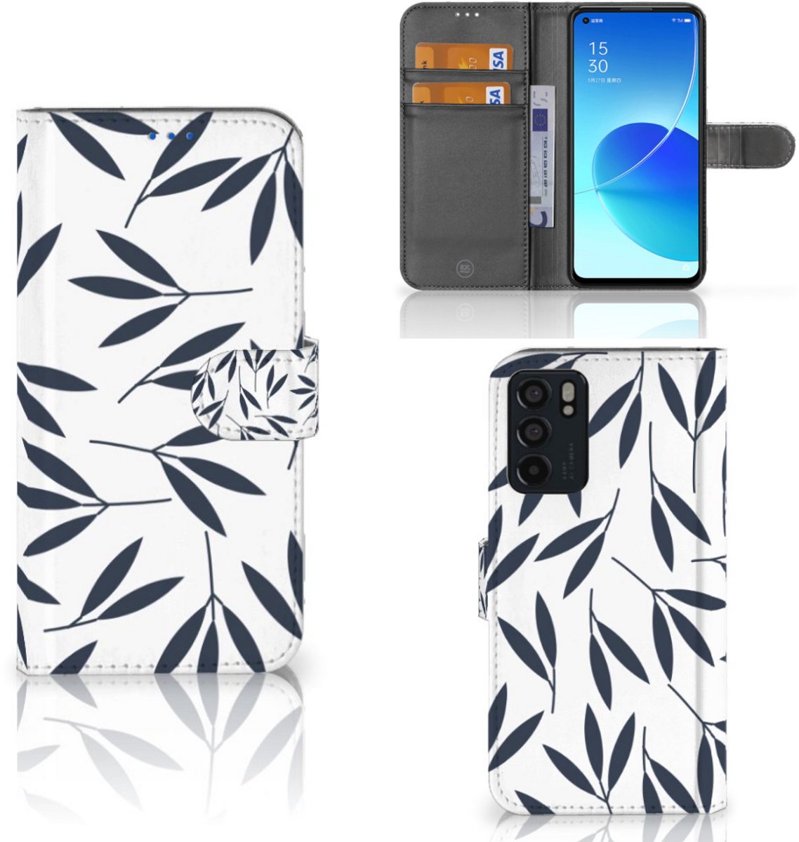 Book Case voor OPPO Reno6 5G Hoesje Leaves Blue