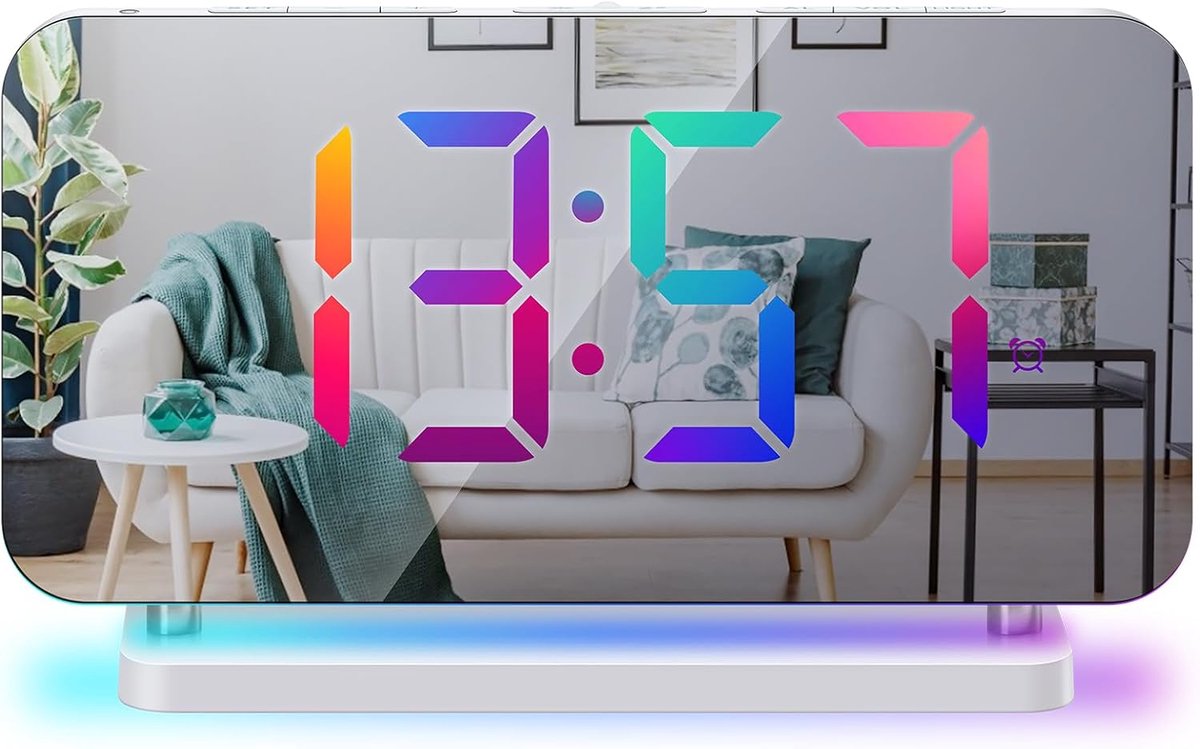 Digitale klok met nachtlampje en RGB sfeerlicht - Wekker met 5 volumestanden en automatische dimmer