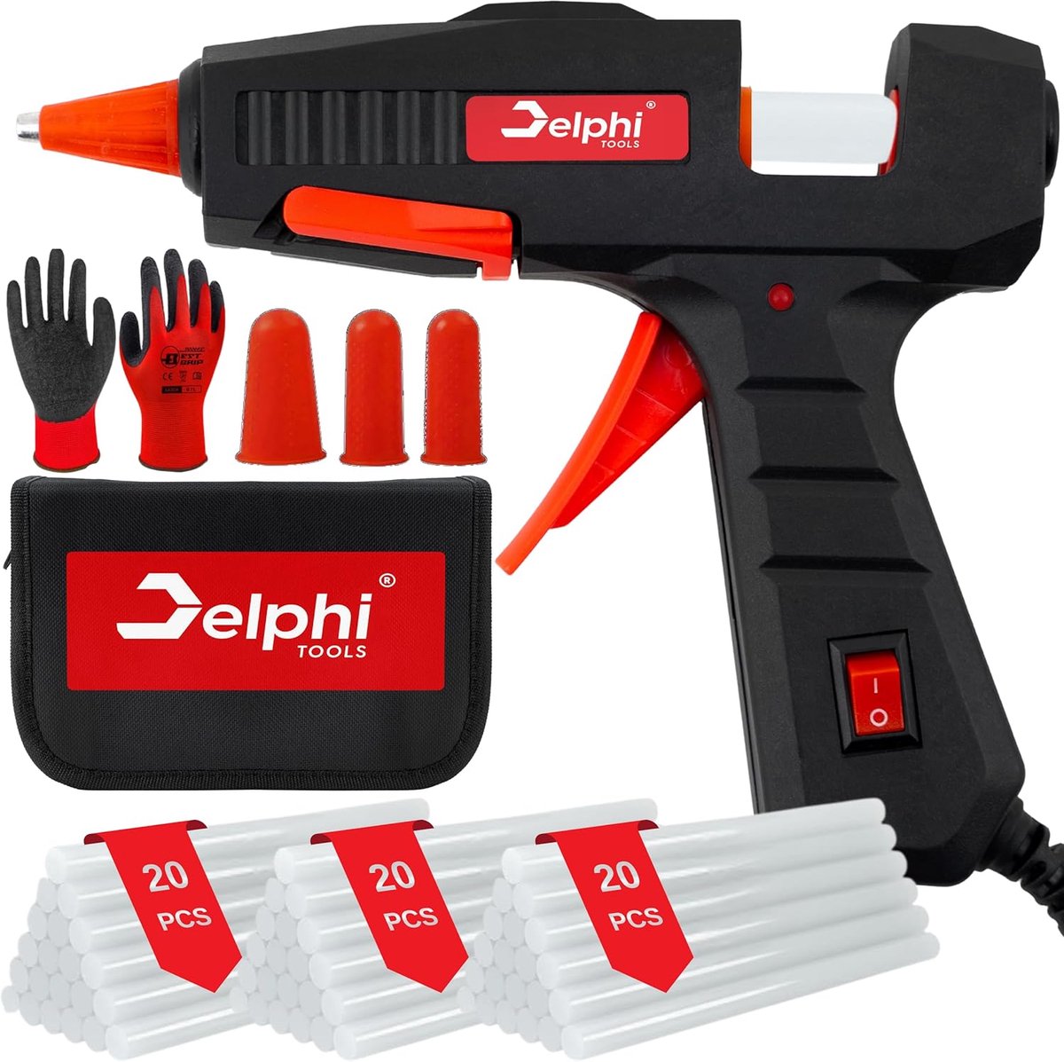 Lijmpistool 100W met 60 Lijmpatronen, Handig voor Doe-Het-Zelf en Thuisreparaties met Koffer en Handschoenen